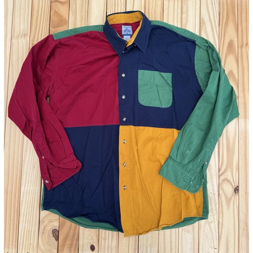 Vintage Men's Large Tall Colorblock Cambridge Classic Button Shirt Long Sleeve - Picture 1 of 8